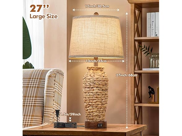 TOBUSA Set of 2 Rattan Table Lamps