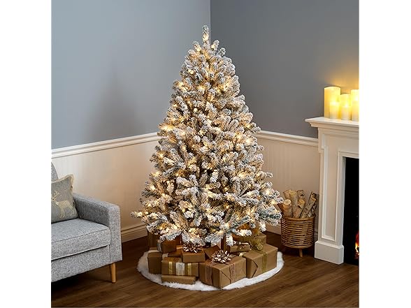 6 ft Pre-Lit Flocked Acacia Artificial Tree