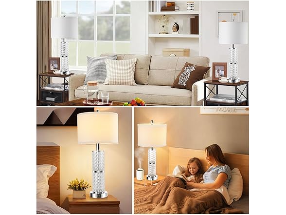 GoBright 3-Way Touch Control Crystal Table Lamps Set of 2