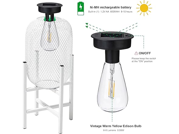 Glitzhome Solar Lanterns, White Metal