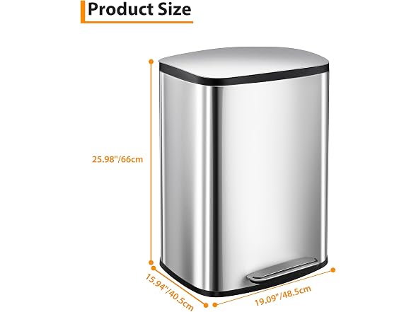13 Gallon/50L Stainless Steel Trash Can