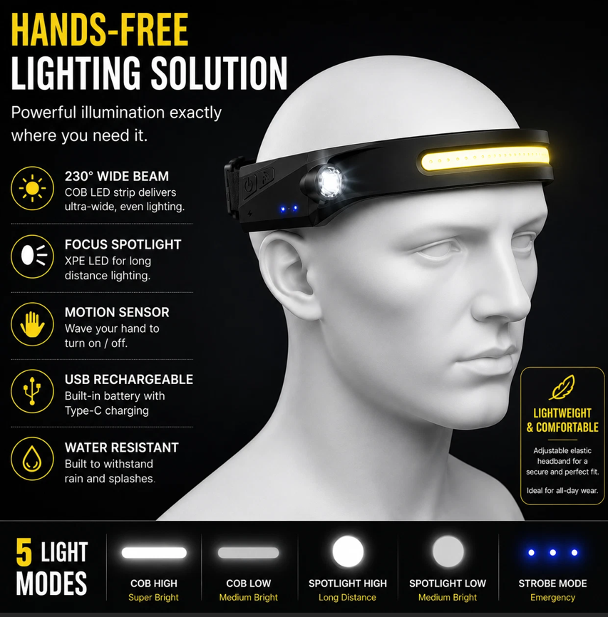 Rechargeable COB LED Headlamp - Gallery 7