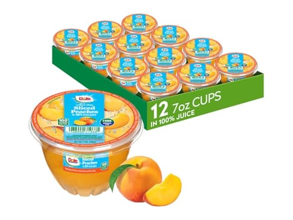 12PK Dole Fruit Bowls Diced Peaches in 100% Juice