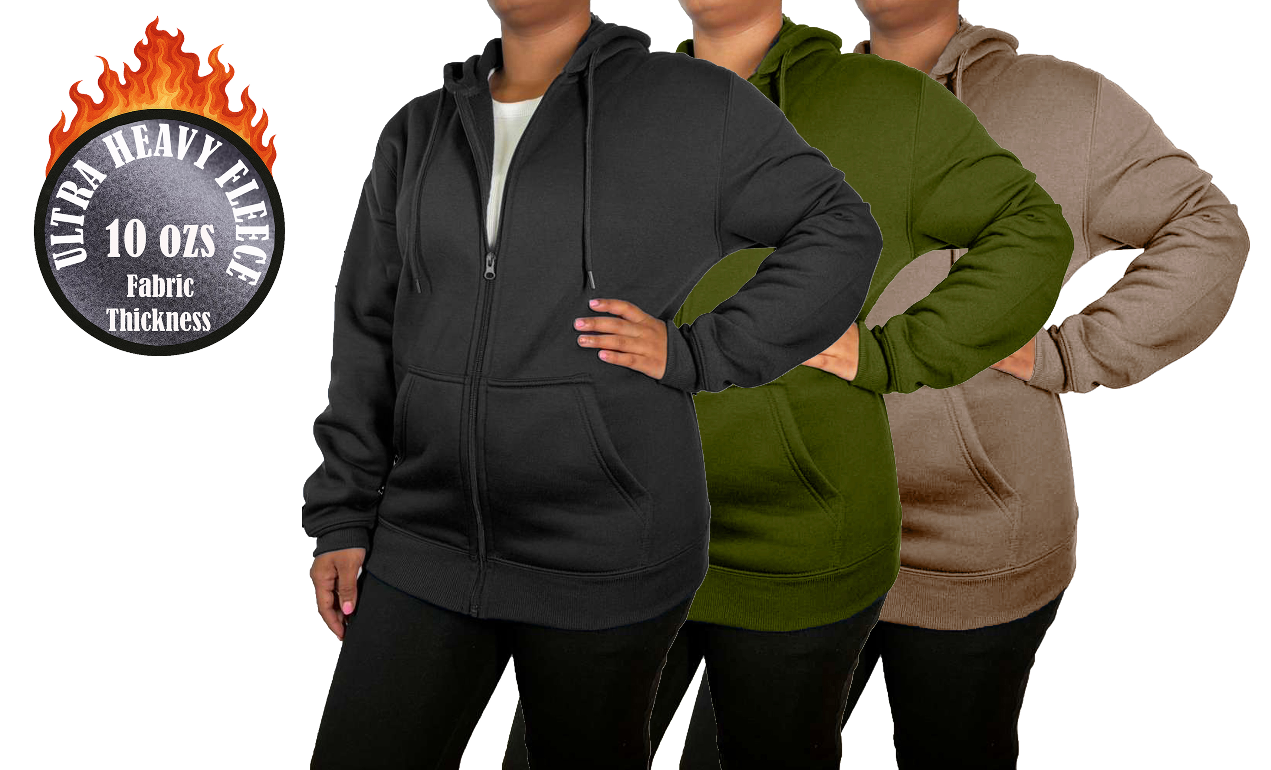3Pk Womens Heavyweight Fleece-Lined Full Zip Hoodie - Gallery 10