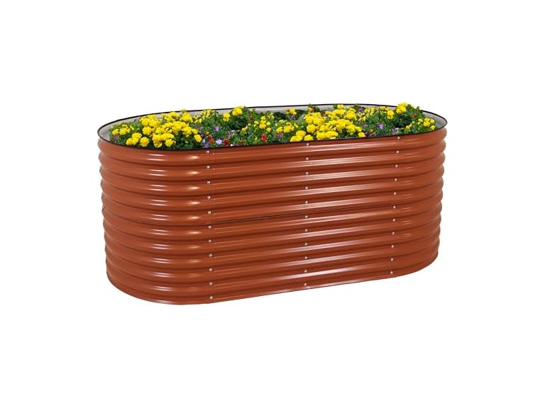 Sunnydaze 79" Oval Garden Bed- Brown
