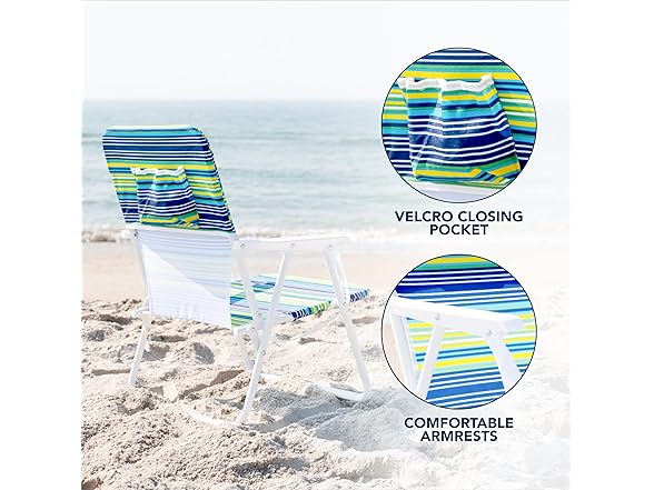 CARIBBEAN JOE Beach Chair, 1 Position (Blue and Lime Stripe)