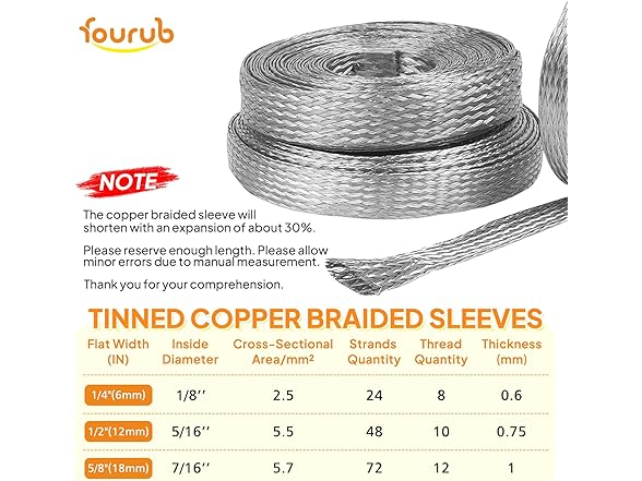 FOURUB Tinned Copper Braided Sleeves