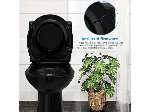 Takywep Toilet Seat Round Flat Toilet, Black