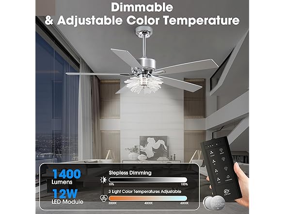 Parrot Uncle F6035CR 52 Inch Ceiling Fans with Lights and Remote