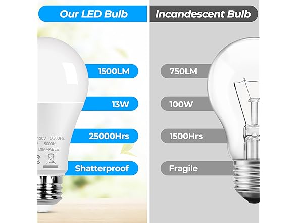 24-Pack A19 LED Light Bulbs, 13W 5000K Daylight White Bulbs