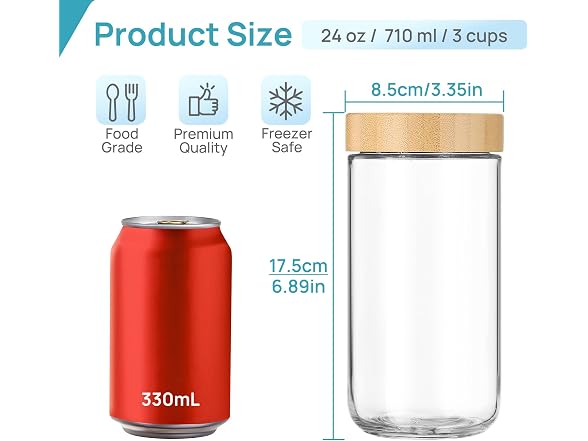 Vtopmart 4 Pack 24oz Glass Oats Containers W/ Bamboo Lids