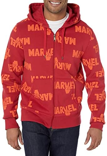Amazon Essentials Disney | Marvel | Star Wars Men's Fleece Full-Zip Hoodie Sweatshirts (Available in Big & Tall), Marvel Multi Peace, X-Small