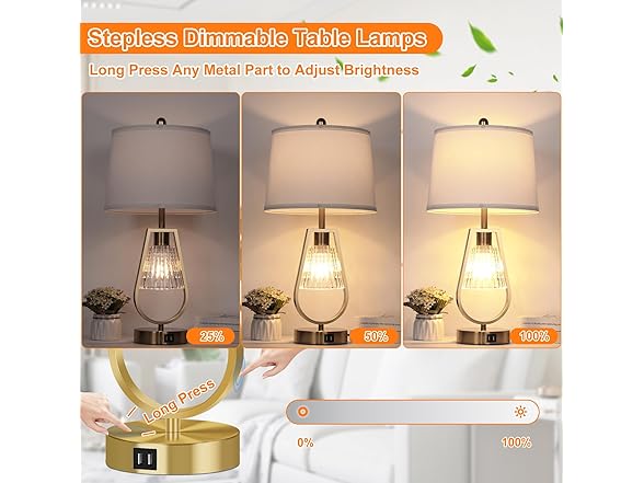 VerRon Set of 2 Touch Table Lamps