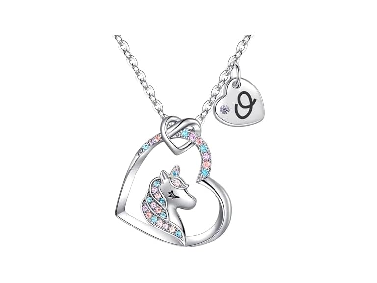 Rucher Unicorn Necklace for Girls Kids with Personalized Initial Heart Pendant, 18K Gold Fashion Jewelry for Girls, Colorful Heart Necklace for Birthday Gifts.