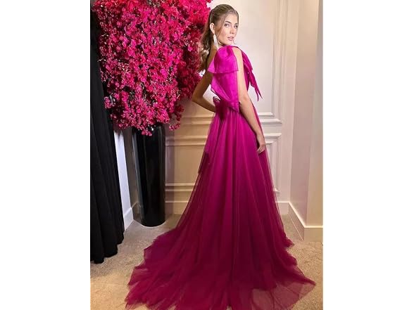 Vivymaku Women (4) Slit Ball Gown Tulle Prom Dress