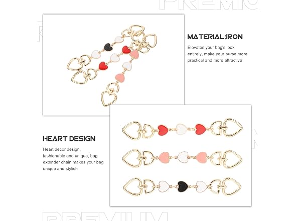 Milisten 3Pcs Bag Extender Chain, Heart