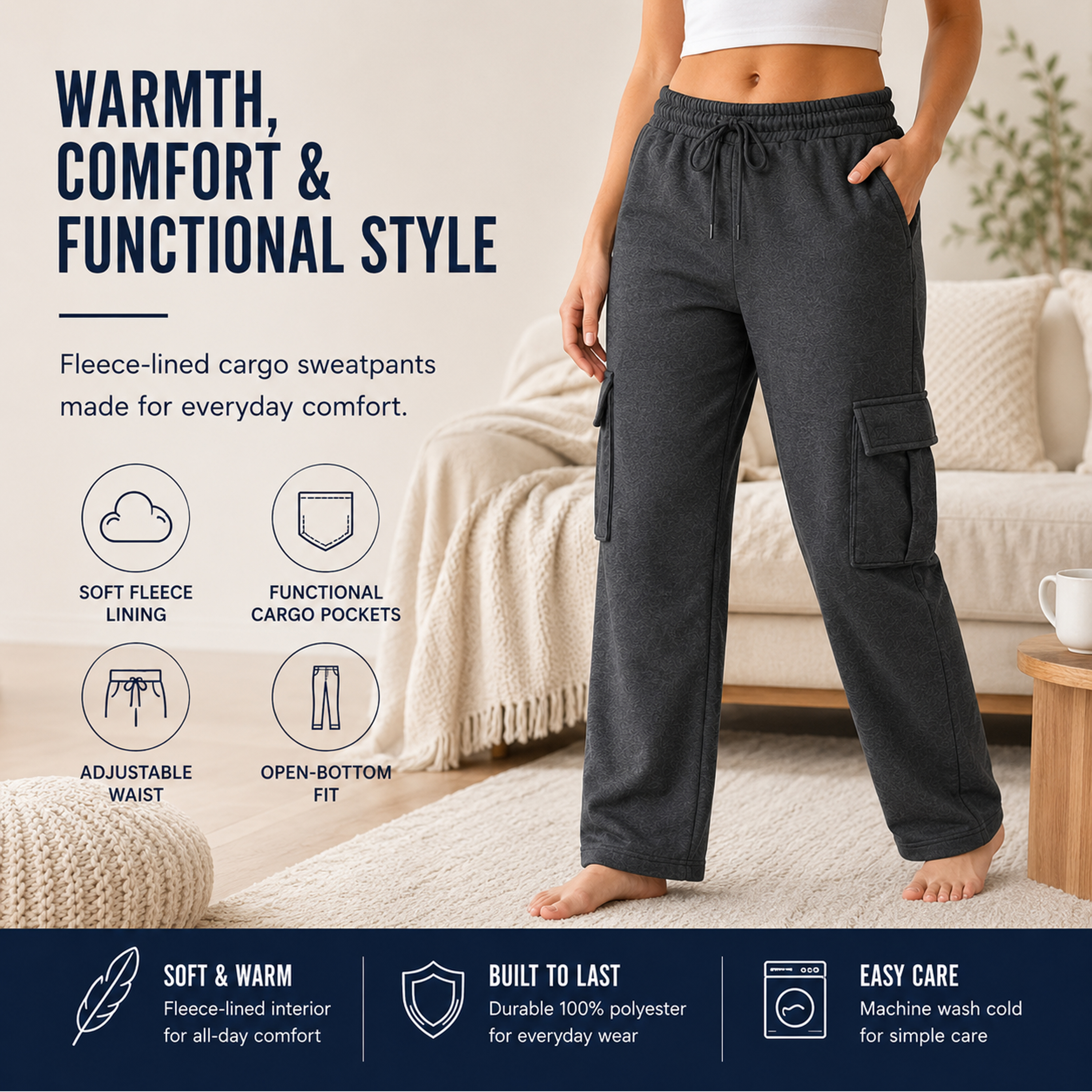 3Pk Womens Open Bottom Fleece Sweatpants - Gallery 22