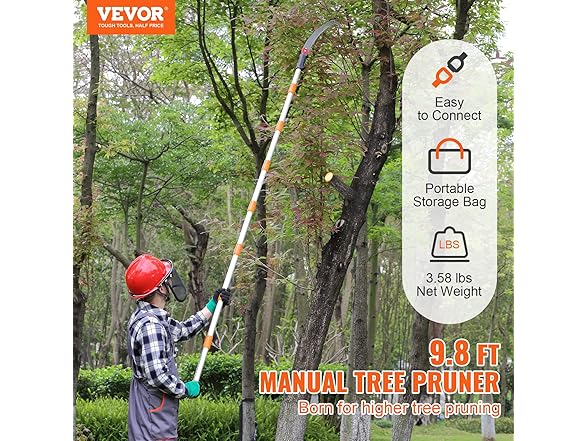 VEVOR Manual Pole Saw 4.6-9.8 ft Extendable Tree Pruner