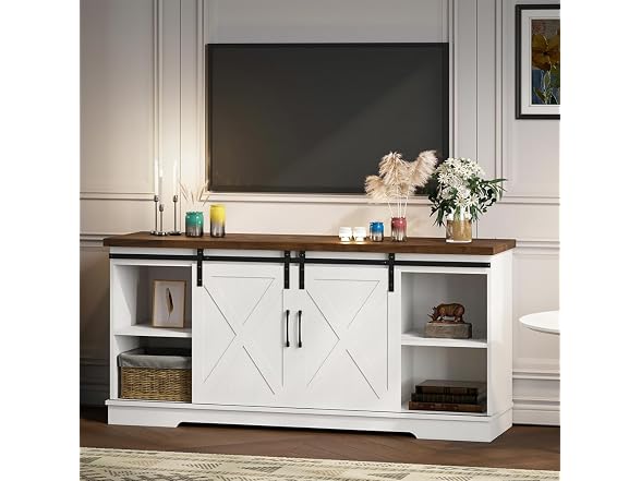 IDEALHOUSE 65" Farmhouse TV Stand, White - Gallery 9