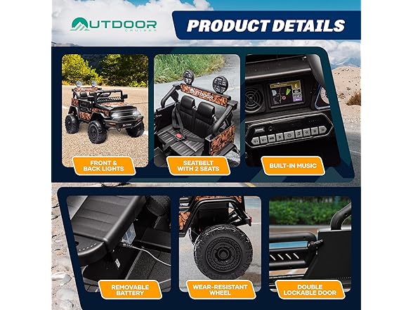 Outdoor Cruiser 12V Ride-On Car, Camo