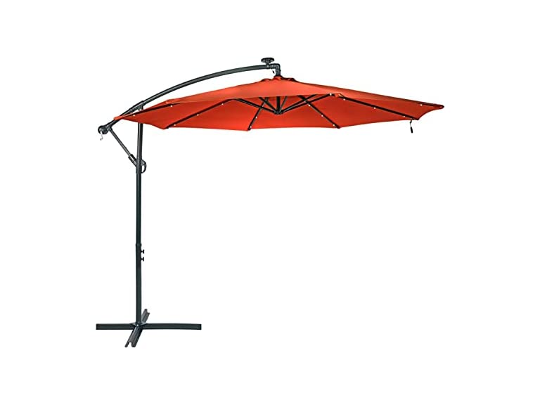 Sunnydaze Solar LED Offset Patio Umbrella with Cantilever - Burnt Orange - 10-Foot