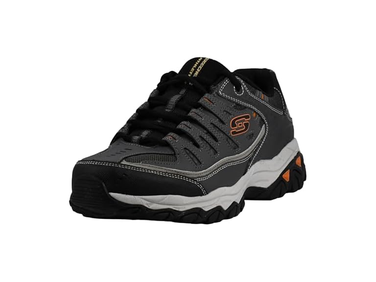Skechers Afterburn M. Fit Fashion Sneakers – Leather Upper, Memory Foam Insole, Rubber Outsole, Charcoal/Gray