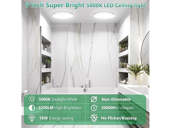 Brightever 2Pk 9" LED Flush Mount Ceiling Light