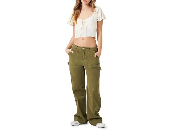 Forever 21 (L) Crepe Butterfly Sleeve Crop Top
