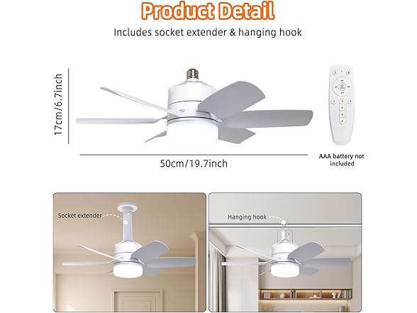 GOLUMU Light Bulb Fan Socket, 3 Modes