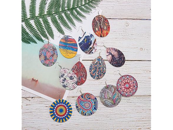 SUNNYCLUE DIY 12 Pairs Wooden Printed