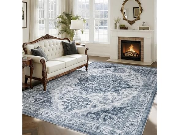 UKISS Blue Vintage Washable Rug 8'x10'
