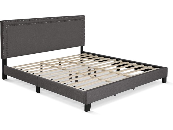Furinno Upholstered Nail Head Bed Frame, King