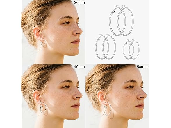 Hoop Earrings 3 Pairs Sterling Silver