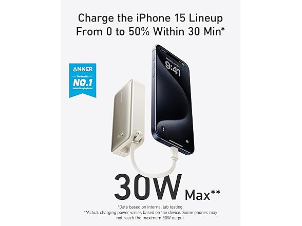 Anker 20,000mAh Portable Charger with Built-in USB-C Cable, (Open Box)