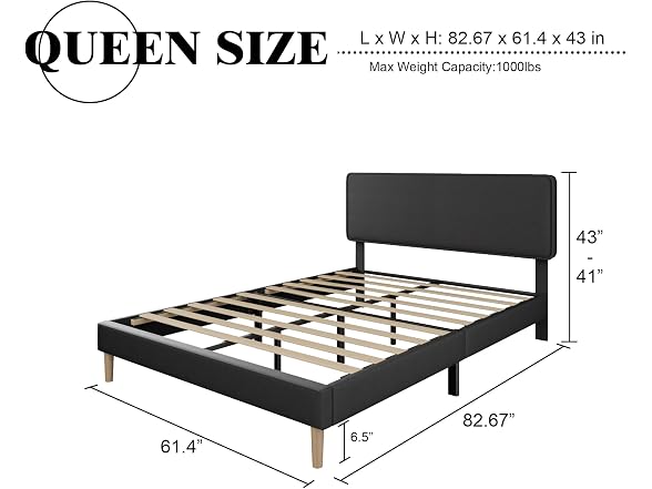 HAOARA Queen PU Leather Bed - Black