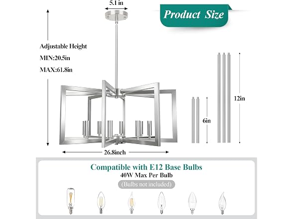 Bairth B0FM319F5X Brushed Nickel Kitchen Chandelier