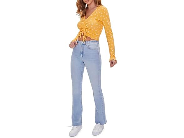 Forever 21 Women's (M) Floral Print Crop Top Gold