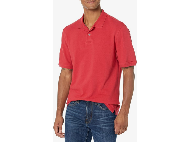Amazon Essentials Men's Regular-Fit Cotton Pique Polo Shirt (Available in Big & Tall), Red, Medium