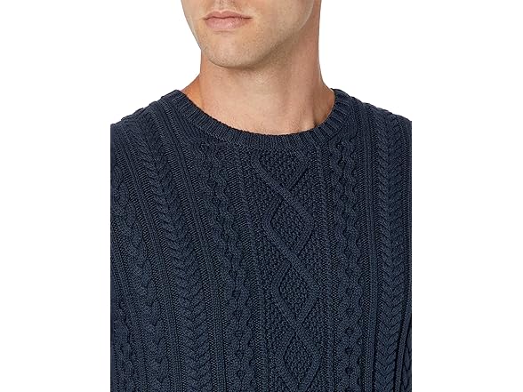 Mens LongSlv Cotton Cable Crew Navy (S)