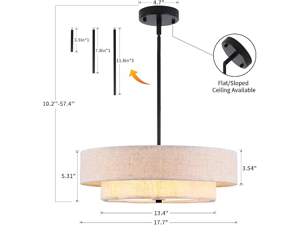 Prayou 17.7in 2-Layer Drum Chandelier