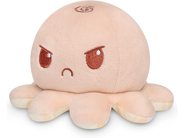 The Original Reversible Octopus Plushie - Tan Plaid + Peach