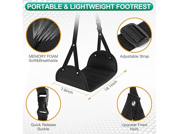 Auoinge Foot Hammock Airplane with Soft Memory Foam