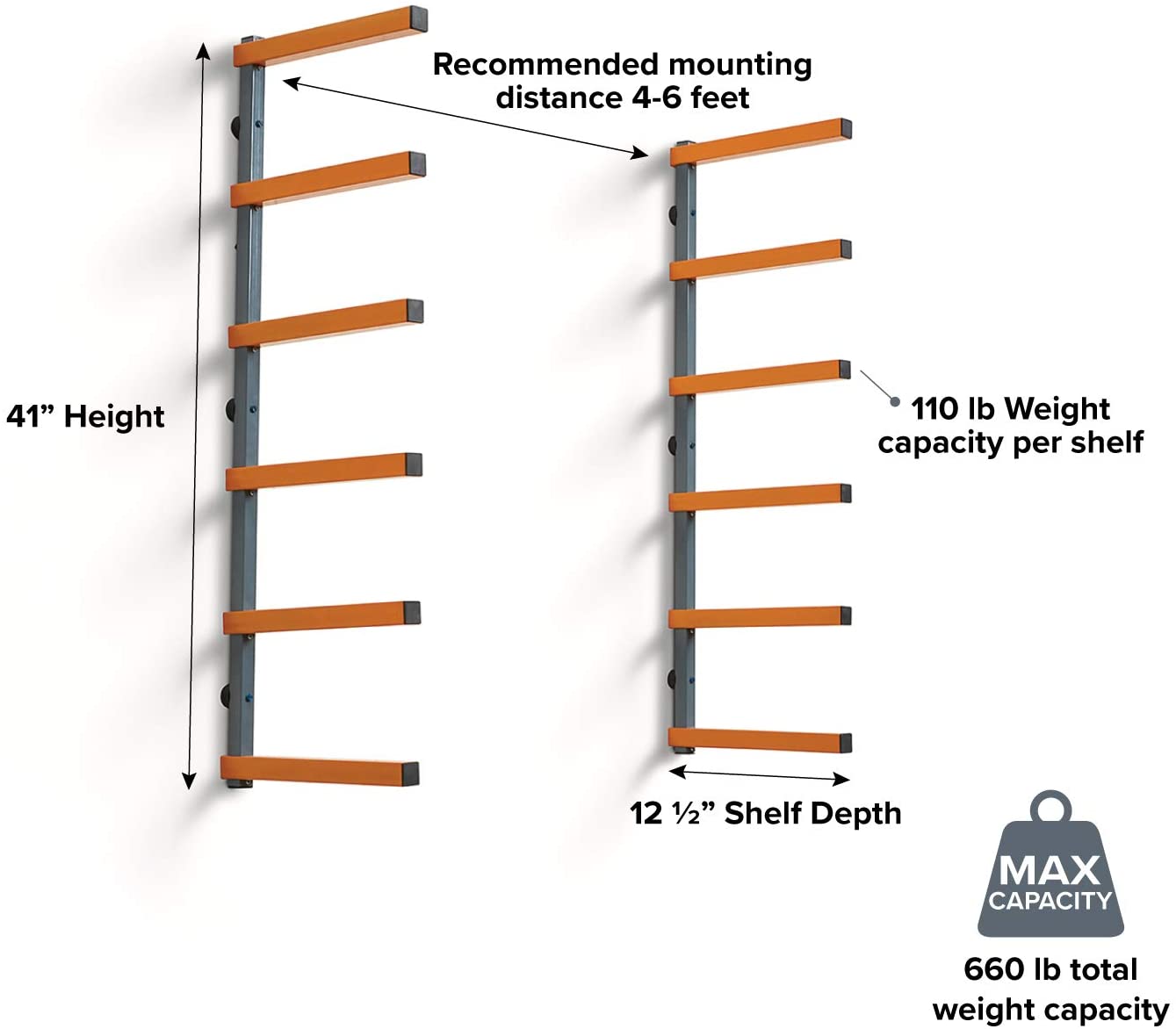 Bora Wood Organizer Storage Metal Rack w/ 6-Level - Gallery 10