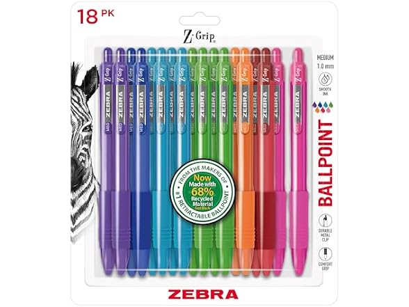 Zebra Pen Z-Grip Recycled Ballpoint Pen, Assorted