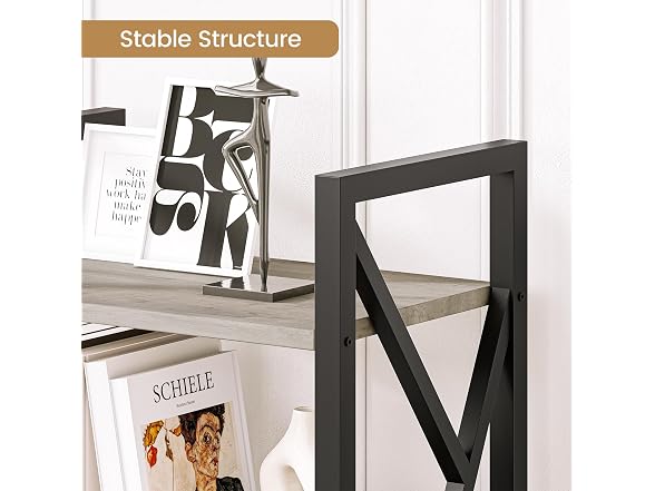 IDEALHOUSE 5-Tier Wide Bookshelf, Grey
