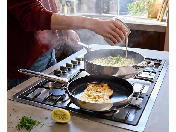 Joseph Joseph Space Steel 9.5" Nonstick Stainless-Steel Frying Pan Skillet with Folding Handle, Ceramic Coating, Induction & Oven Safe