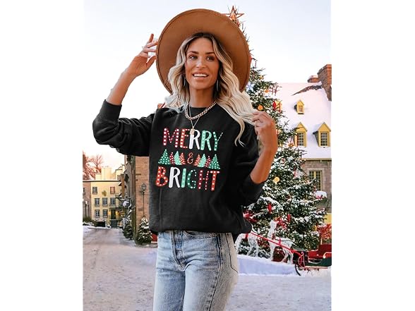 Fayaleq Women (XL) Christmas Sweatshirt Merry Tops