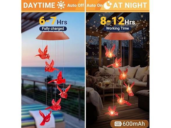 Solar Cardinal Bird Wind Chimes Outdoor