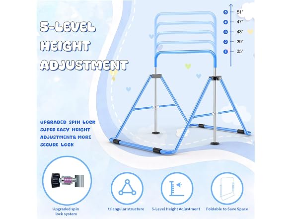 Safly Fun Gymnastics Bar for Kids 3-9,