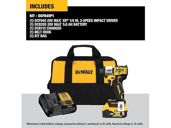 DEWALT DCF845P1 20V MAX Impact Driver, Battery & Charger